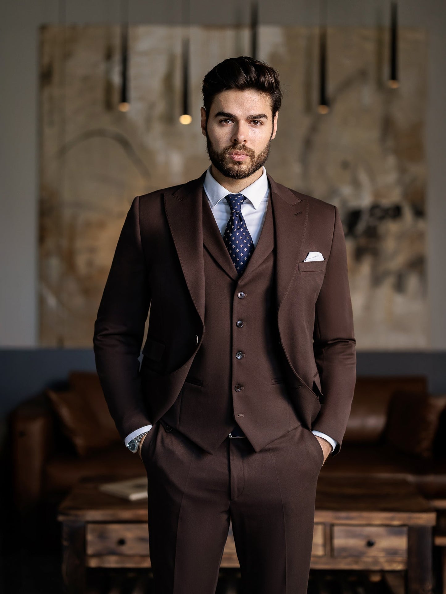 Brown Slim-Fit Suit 3-Piece VIOSSI