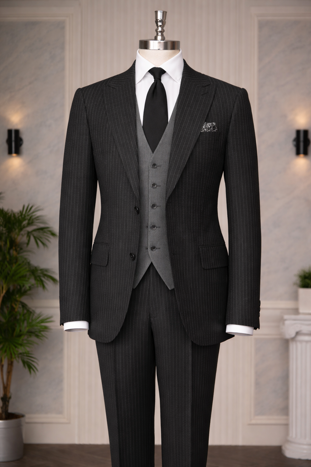 Black Double-Sided Vest Suit 3-Piece VIOSSI