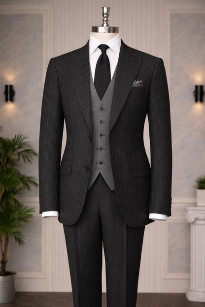 Black Double-Sided Vest Suit 3-Piece VIOSSI