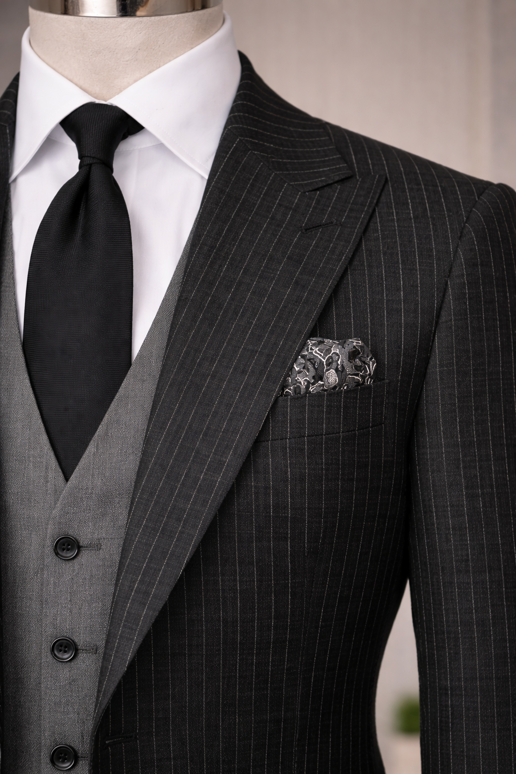 Black Double-Sided Vest Suit 3-Piece VIOSSI