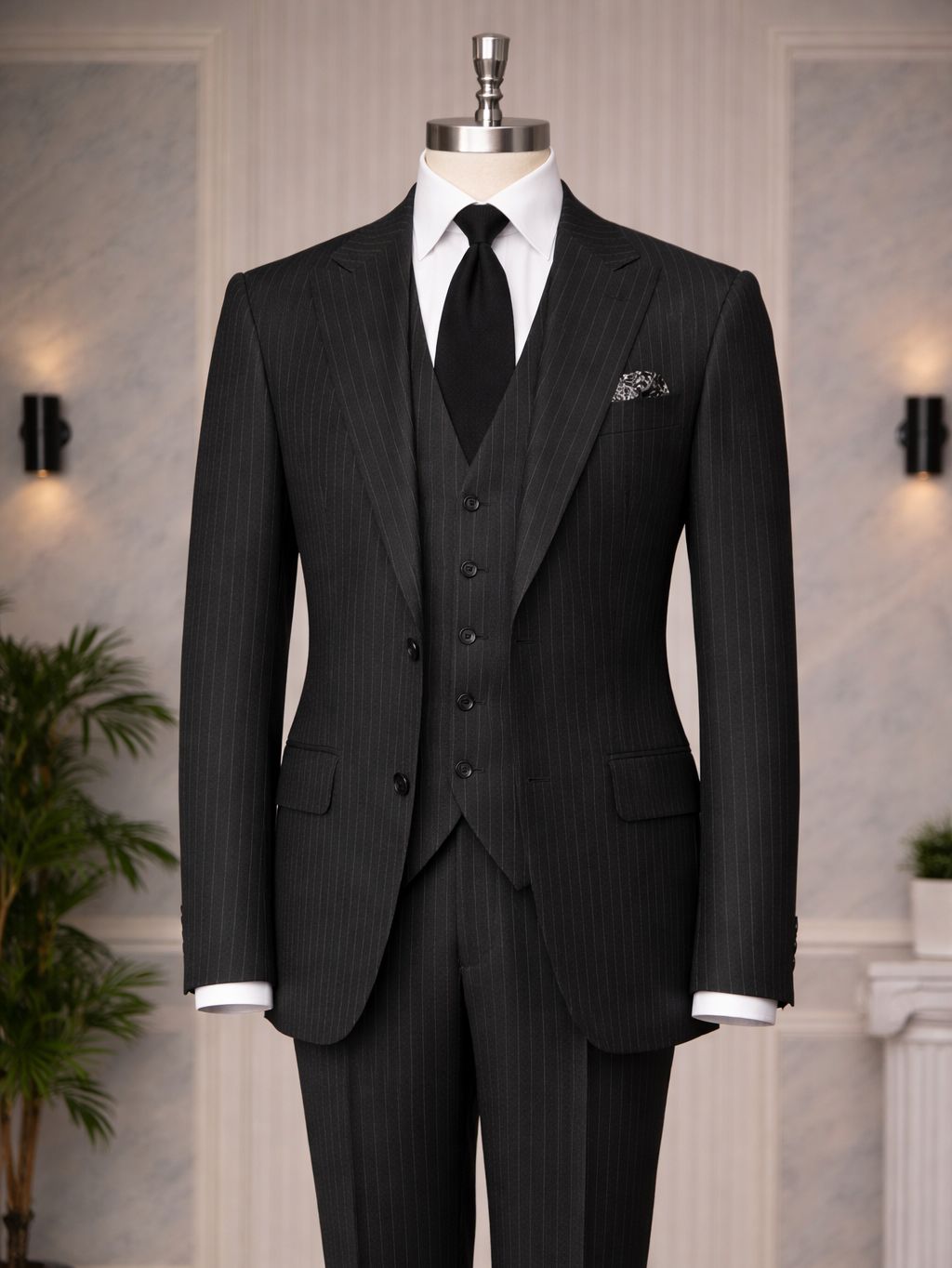 Black Double-Sided Vest Suit 3-Piece VIOSSI