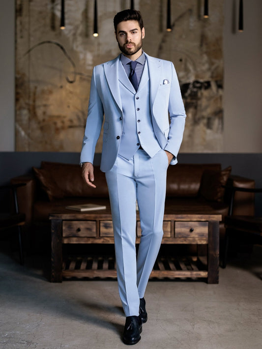 Sky-Blue Slim-Fit Suit 3-Piece VIOSSI