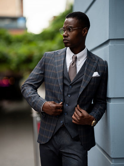 Navy Plaid Slim-Fit Suit 3-Piece VIOSSI