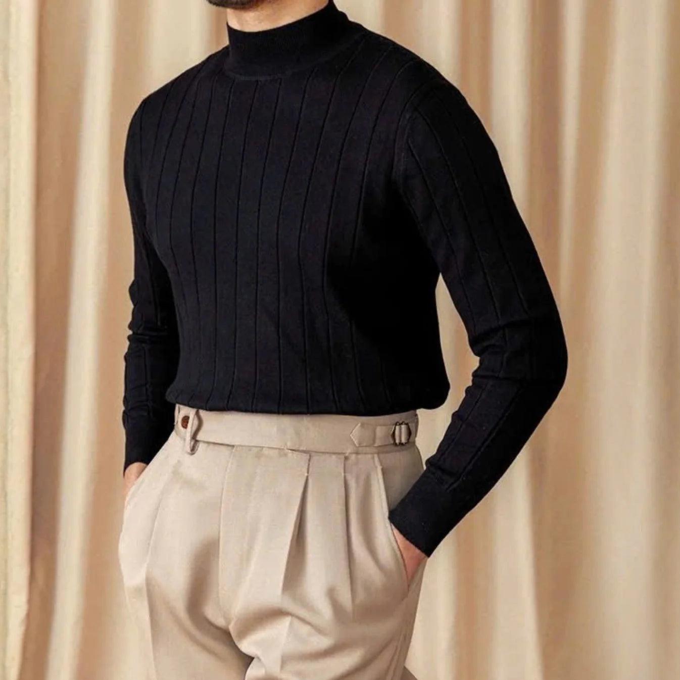 Men's Ribbed Mock-Neck Knit Sweater