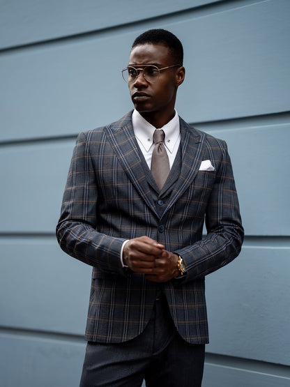 Navy Plaid Slim-Fit Suit 3-Piece VIOSSI