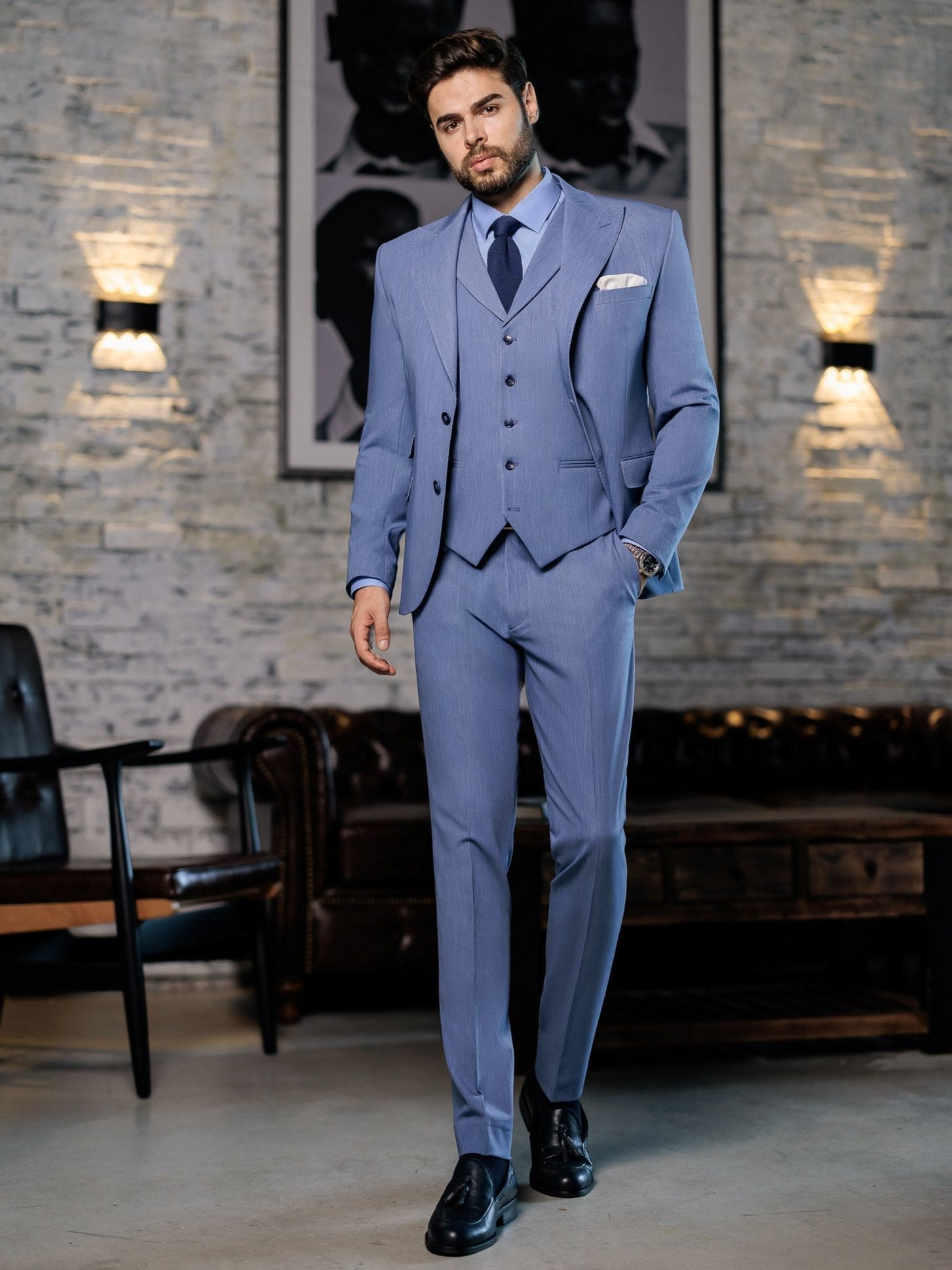 Blue Slim-Fit Suit 3-Piece VIOSSI