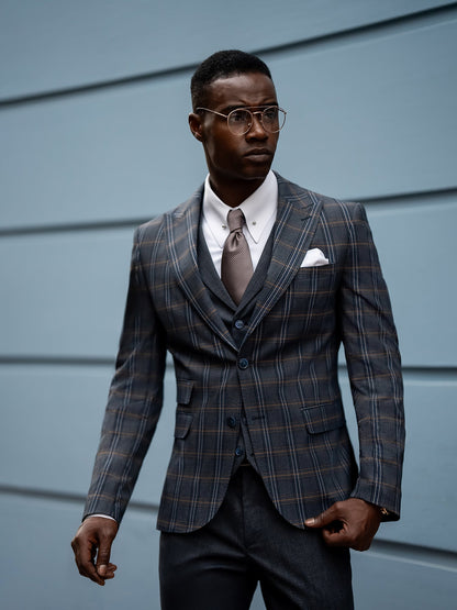 Navy Plaid Slim-Fit Suit 3-Piece VIOSSI