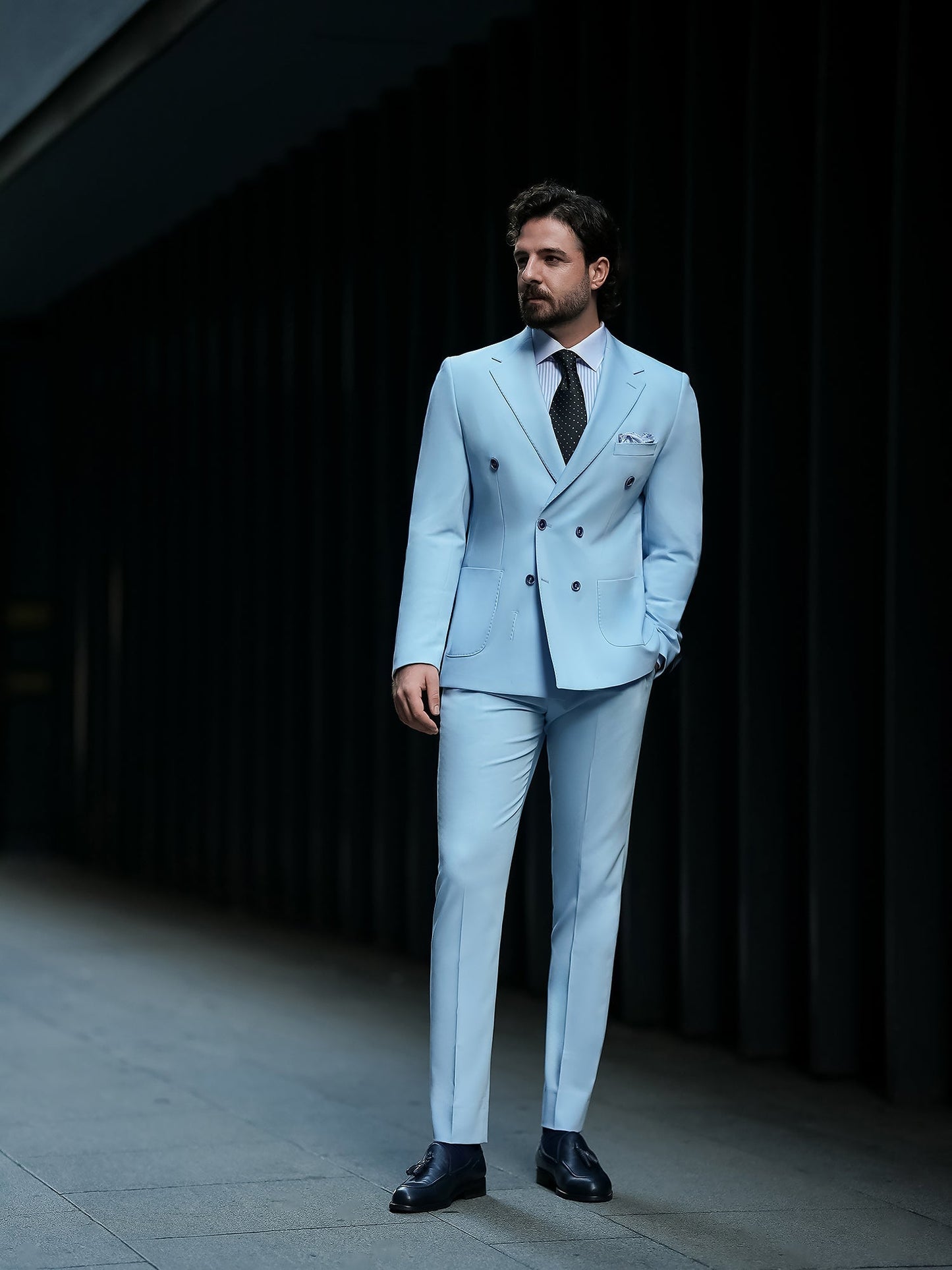 Sky-Blue Double Breasted Suit 2-Piece VIOSSI