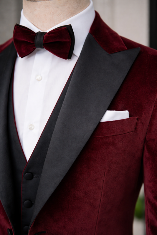 Bordeaux Velvet Slim-Fit Tuxedo 3-Piece