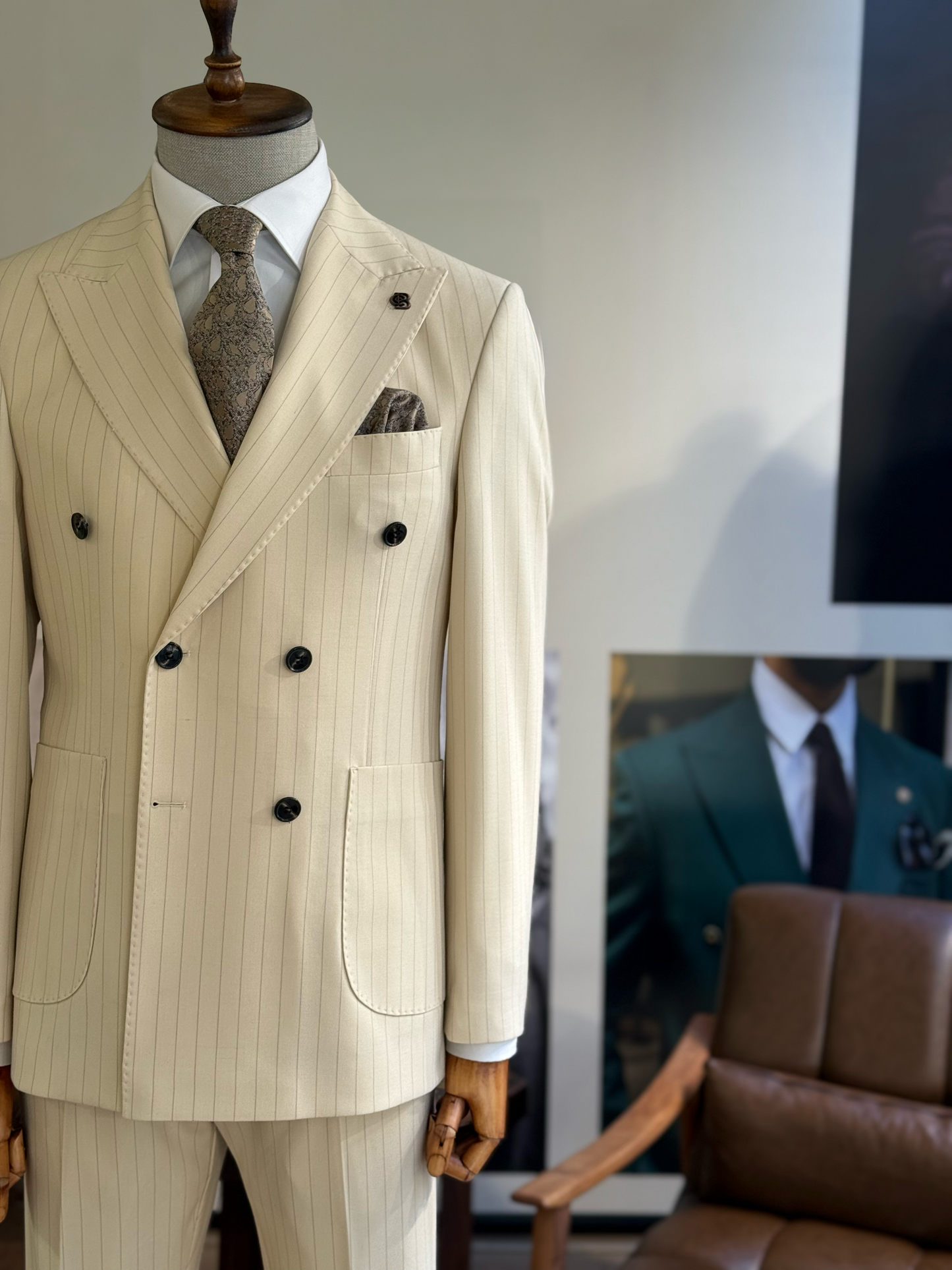 Camel Striped Double Breasted Suit 2-Piece VIOSSI - CB
