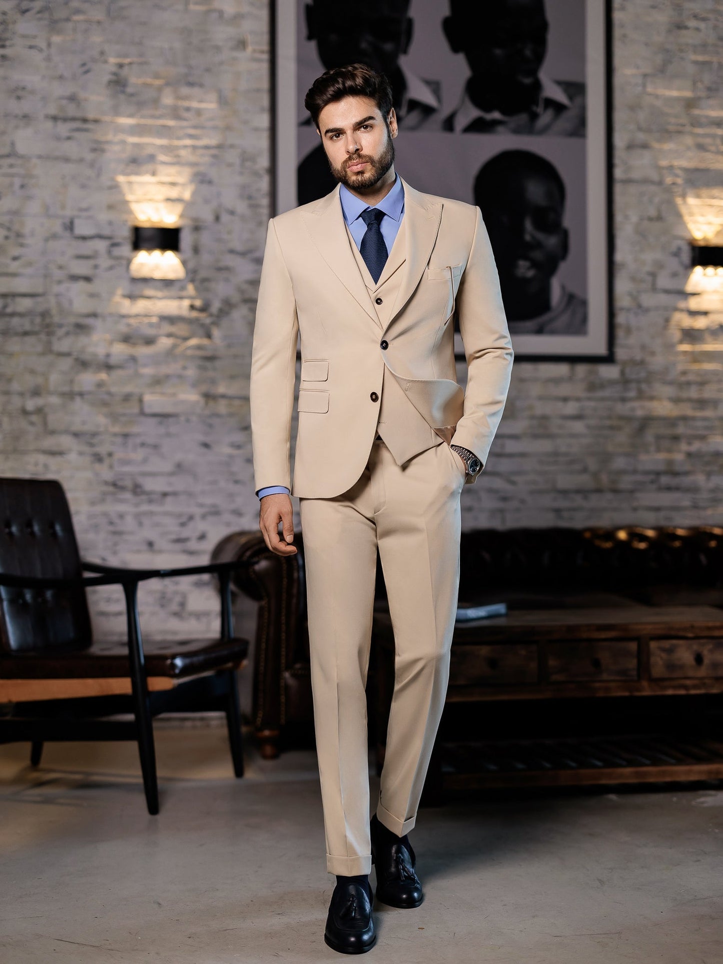 Beige Slim-Fit Suit 3-Piece VIOSSI