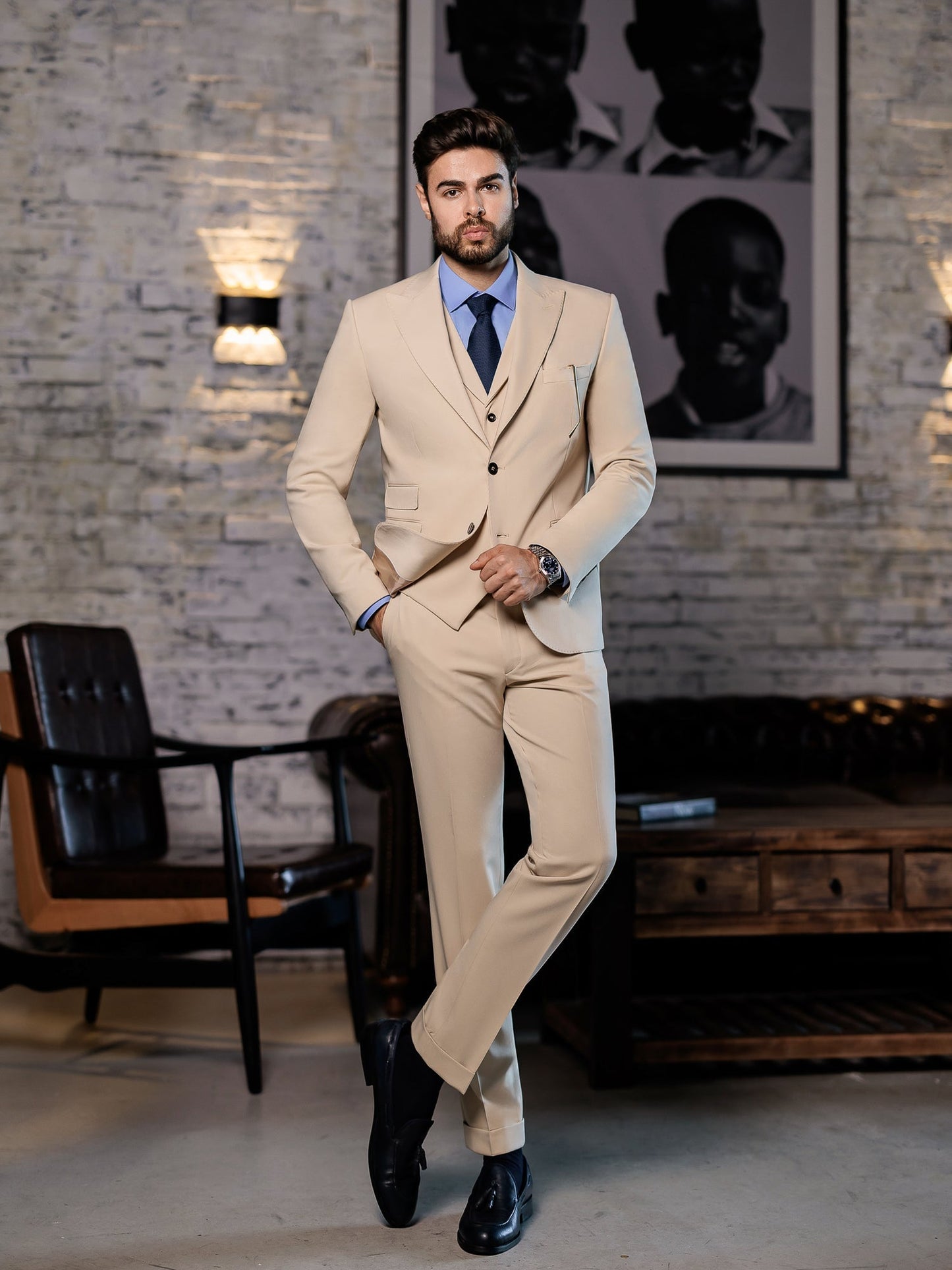 Beige Slim-Fit Suit 3-Piece VIOSSI