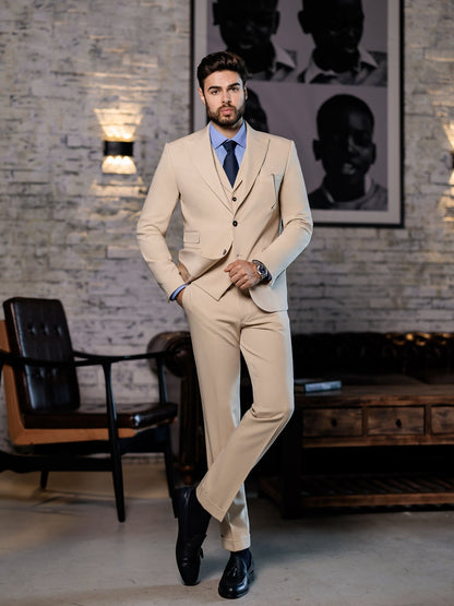 Beige Slim-Fit Suit 3-Piece VIOSSI