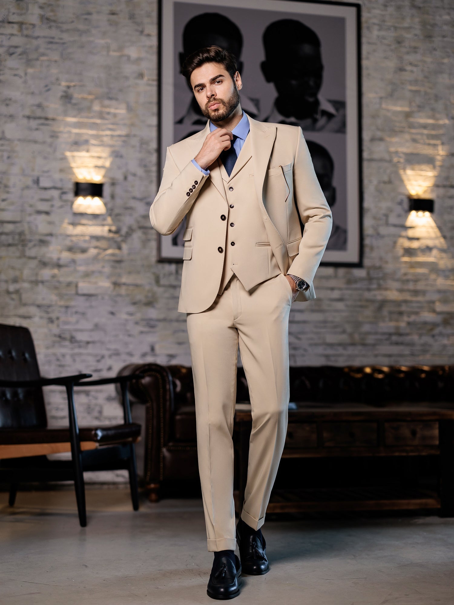 Beige Slim-Fit Suit 3-Piece VIOSSI