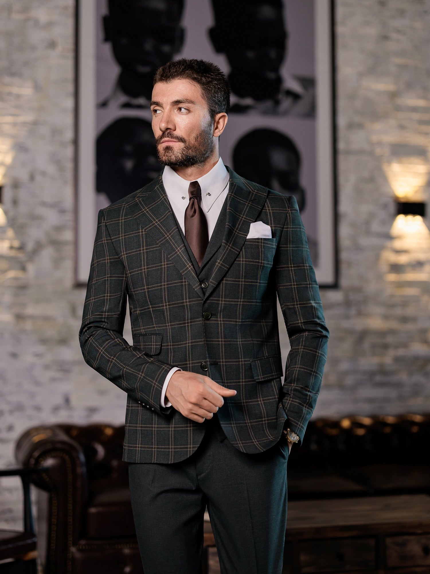 Green Plaid Slim-Fit Suit 3-Piece VIOSSI