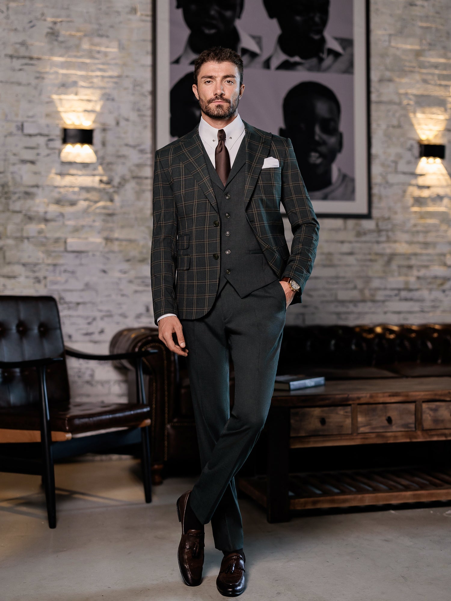 Green Plaid Slim-Fit Suit 3-Piece VIOSSI