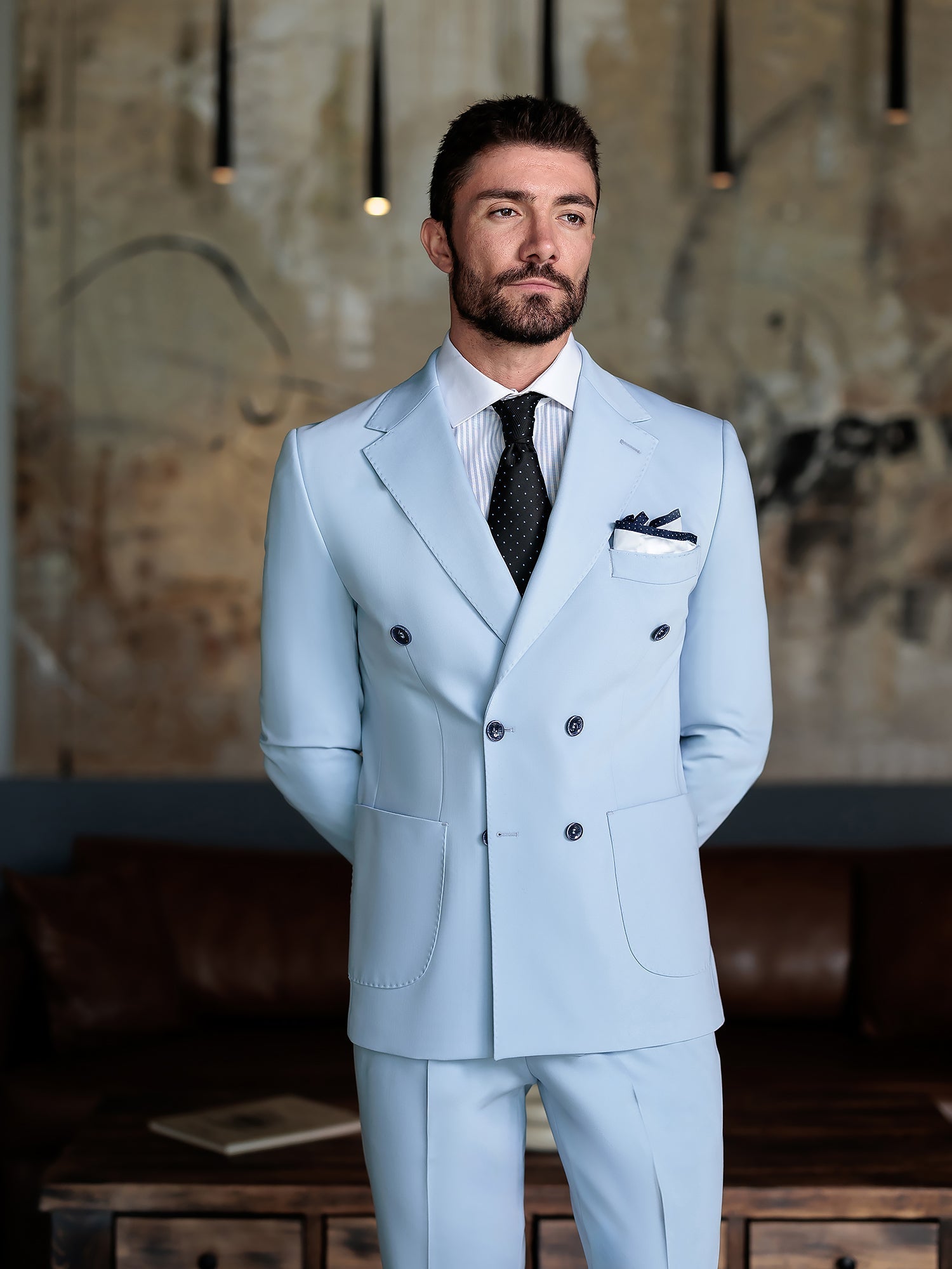 Sky-Blue Double Breasted Suit 2-Piece VIOSSI