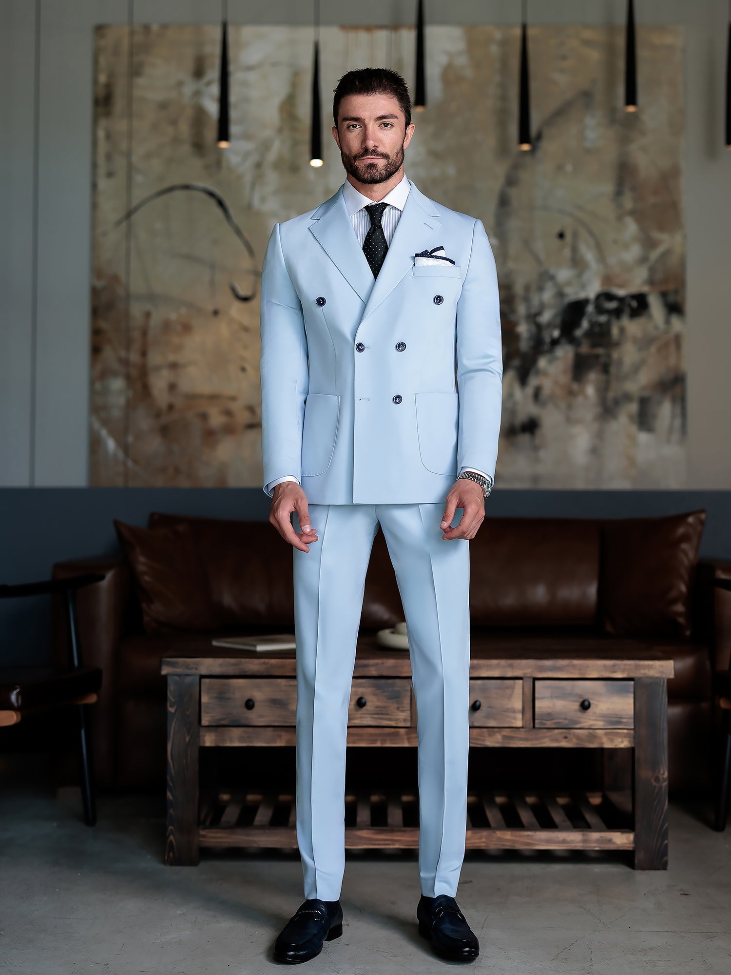 Sky-Blue Double Breasted Suit 2-Piece VIOSSI