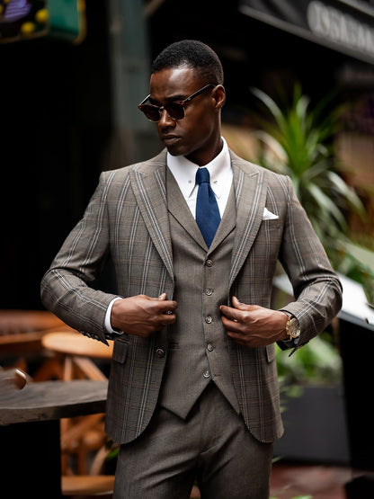 Brown Plaid Slim-Fit Suit 3-Piece VIOSSI