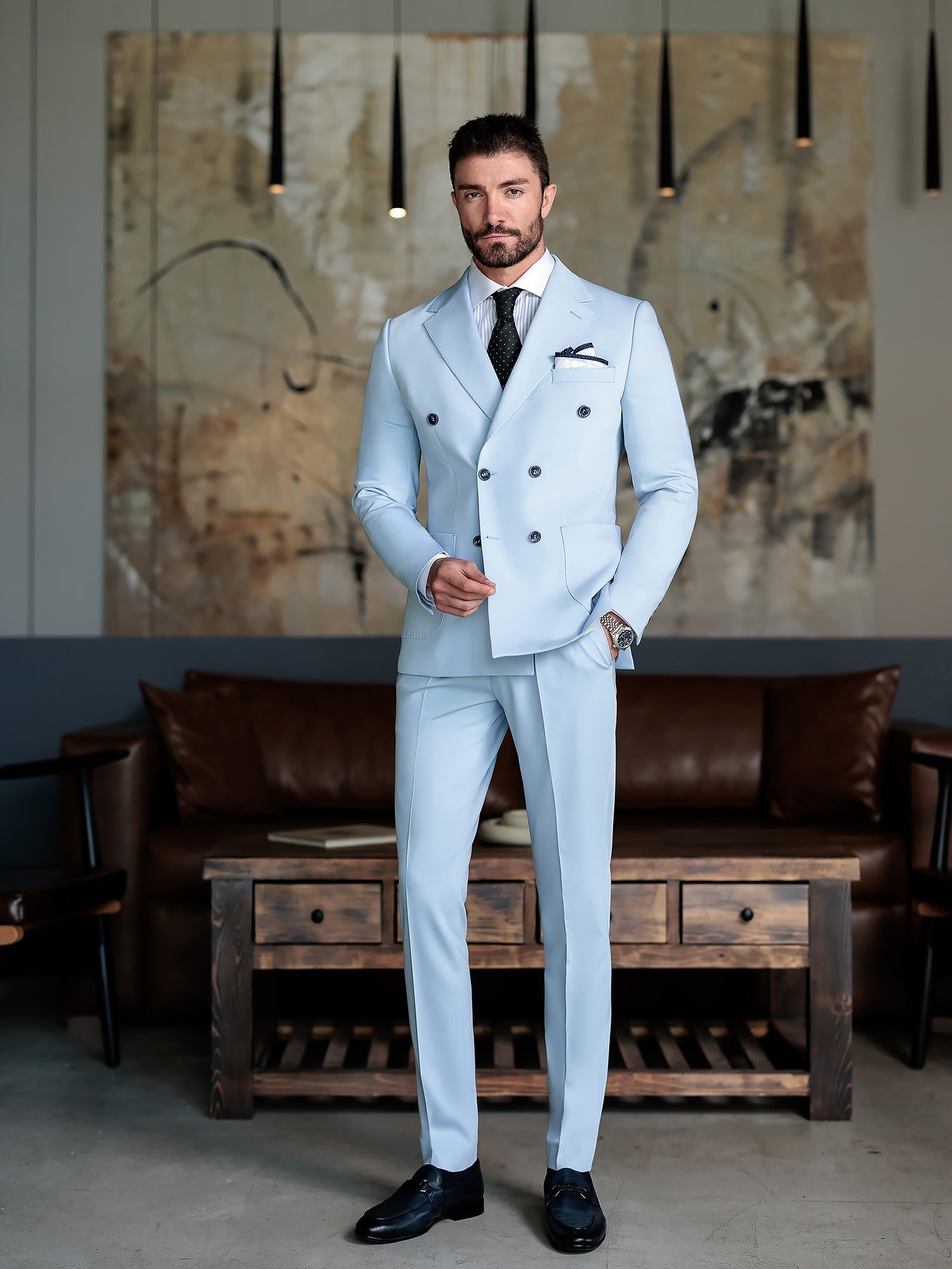 Sky-Blue Double Breasted Suit 2-Piece VIOSSI