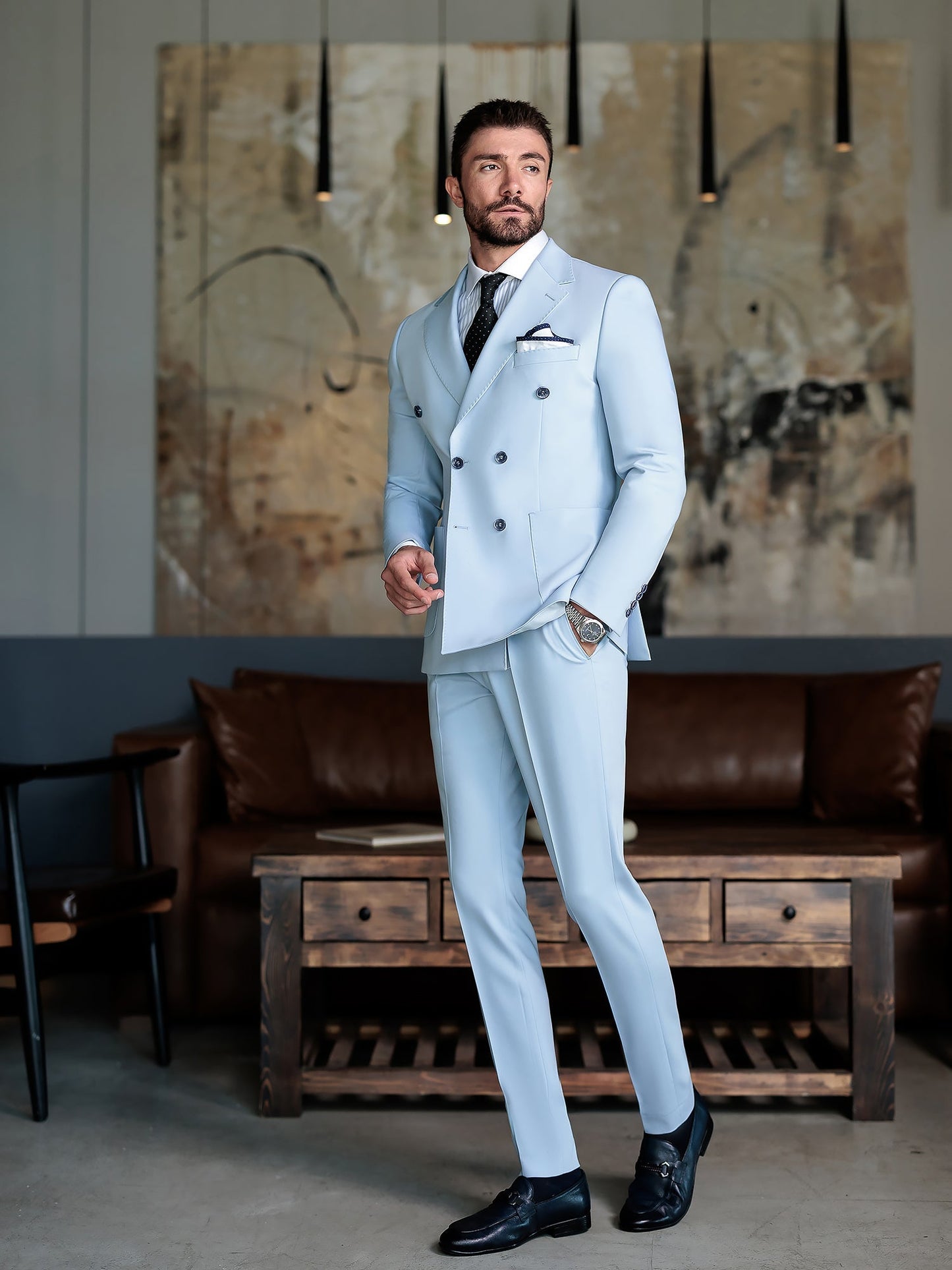 Sky-Blue Double Breasted Suit 2-Piece VIOSSI