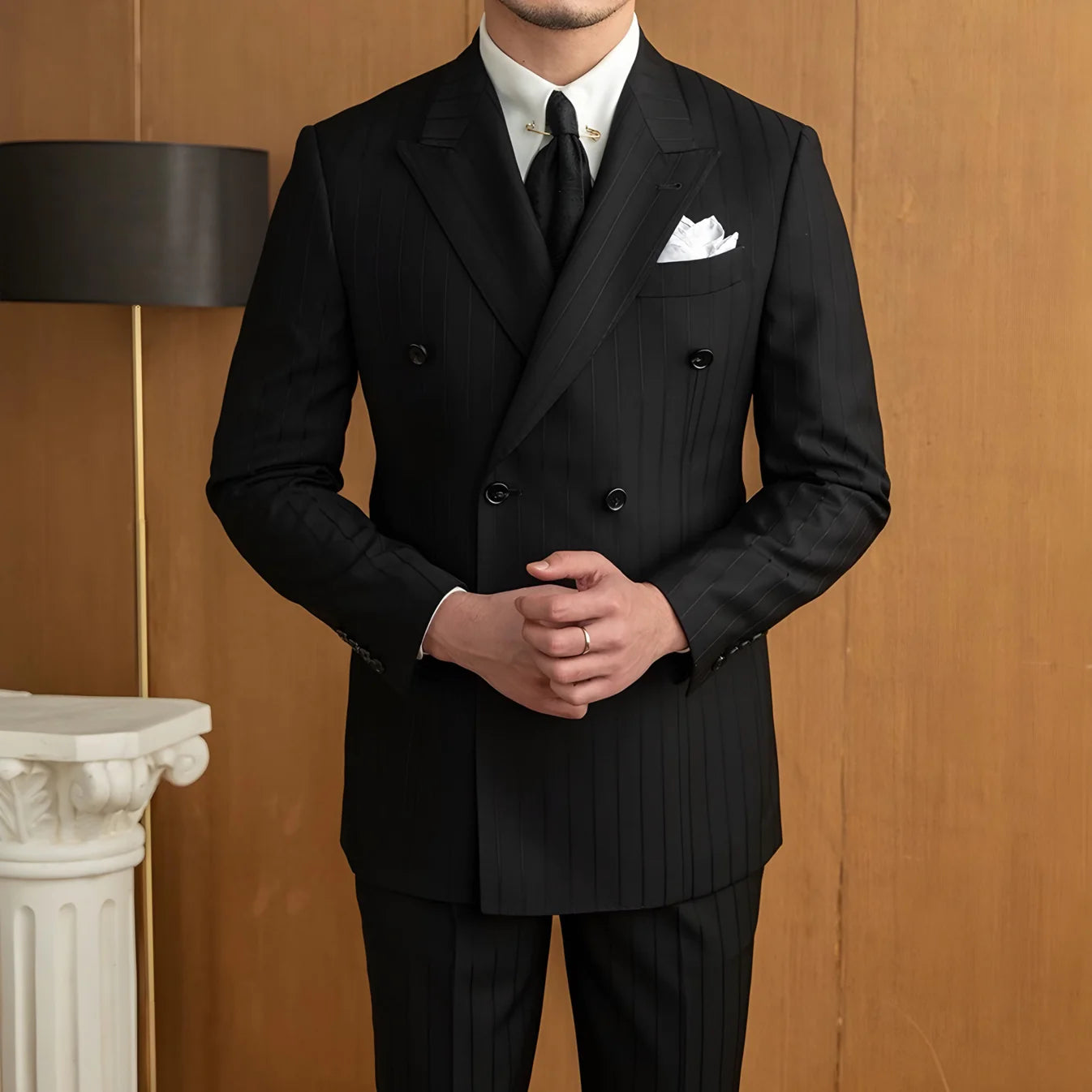 Men’s Black Birmingham Suit - Hidden Stripes