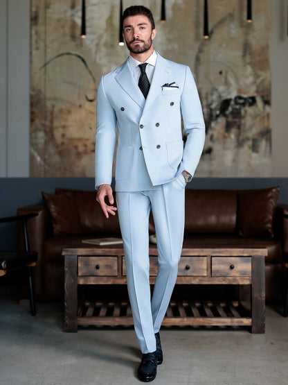 Sky-Blue Double Breasted Suit 2-Piece VIOSSI