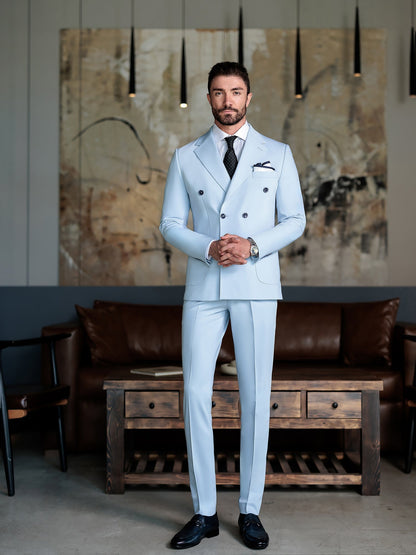 Sky-Blue Double Breasted Suit 2-Piece VIOSSI