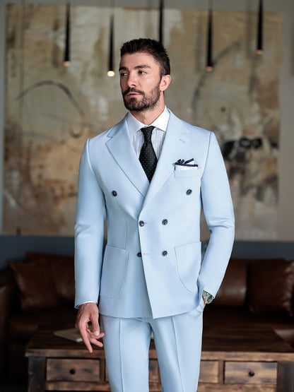 Sky-Blue Double Breasted Suit 2-Piece VIOSSI