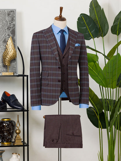 Bordeaux Plaid Slim-Fit Suit 3-Piece VIOSSI
