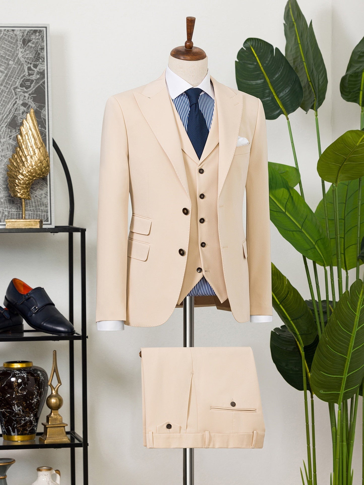 Beige Slim-Fit Suit 3-Piece VIOSSI