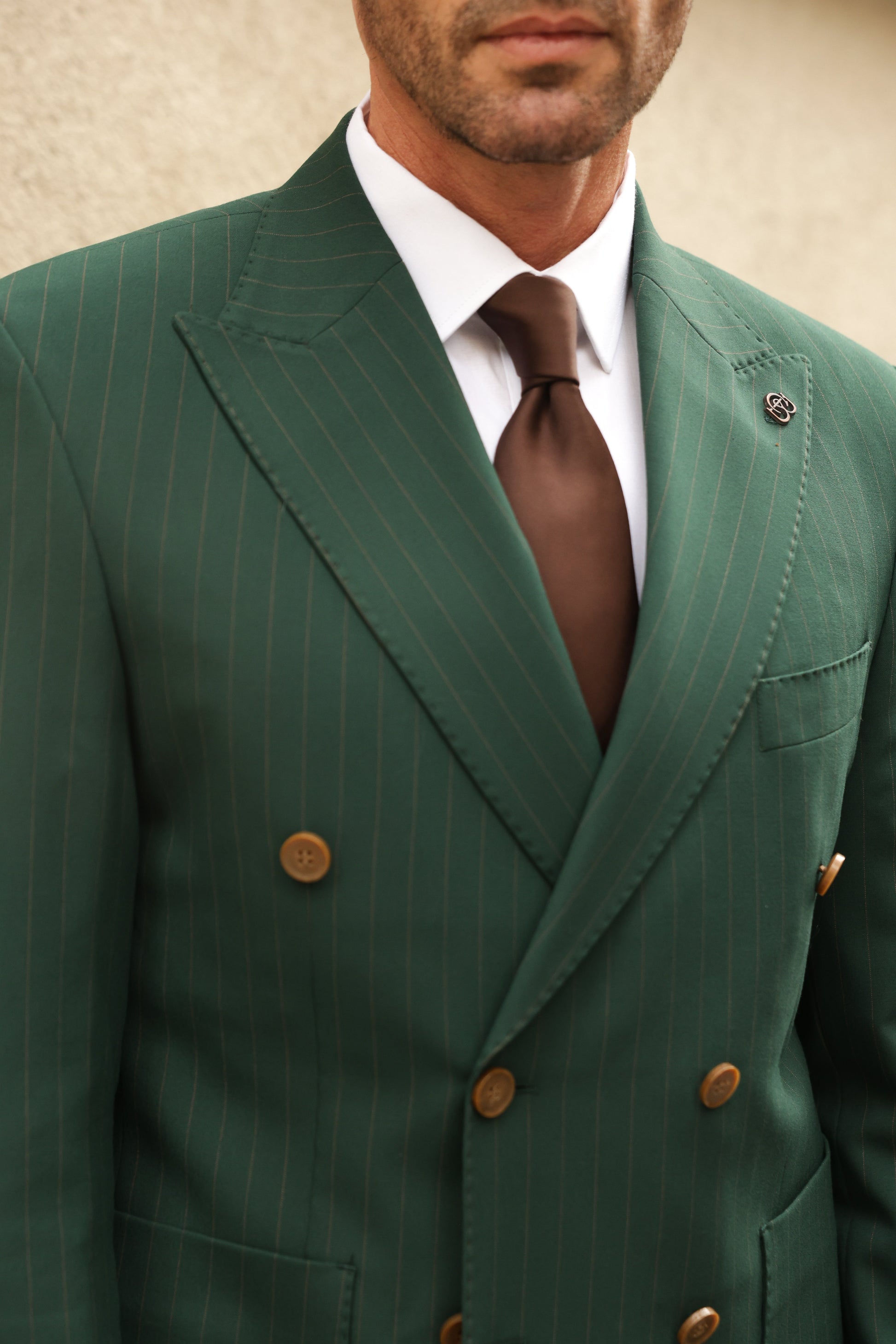 Green Striped Double Breasted Suit 2-Piece VIOSSI - CB