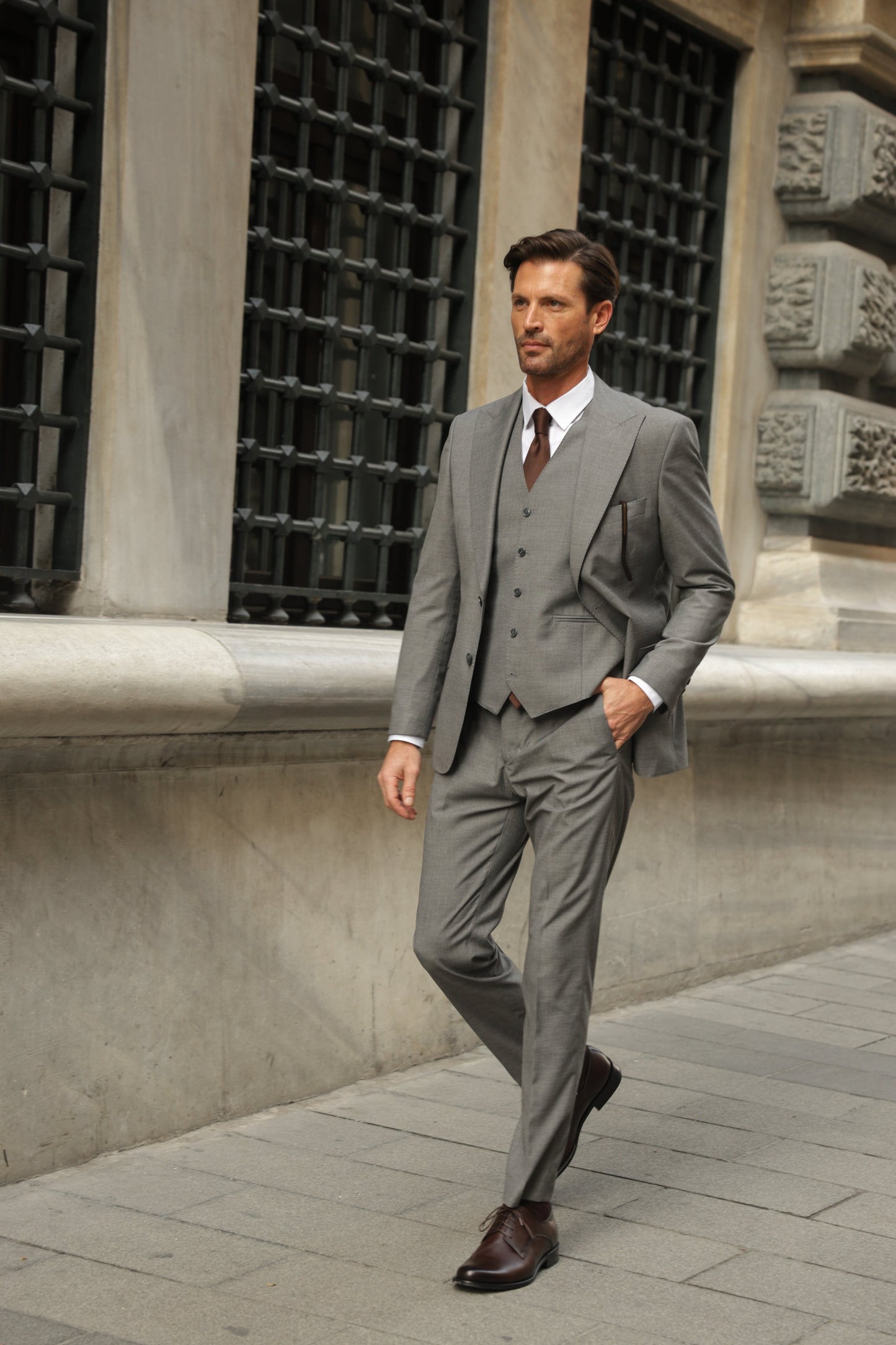 Grey Slim-Fit Suit 3-Piece