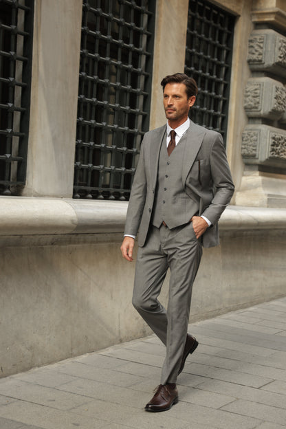 Grey Slim-Fit Suit 3-Piece