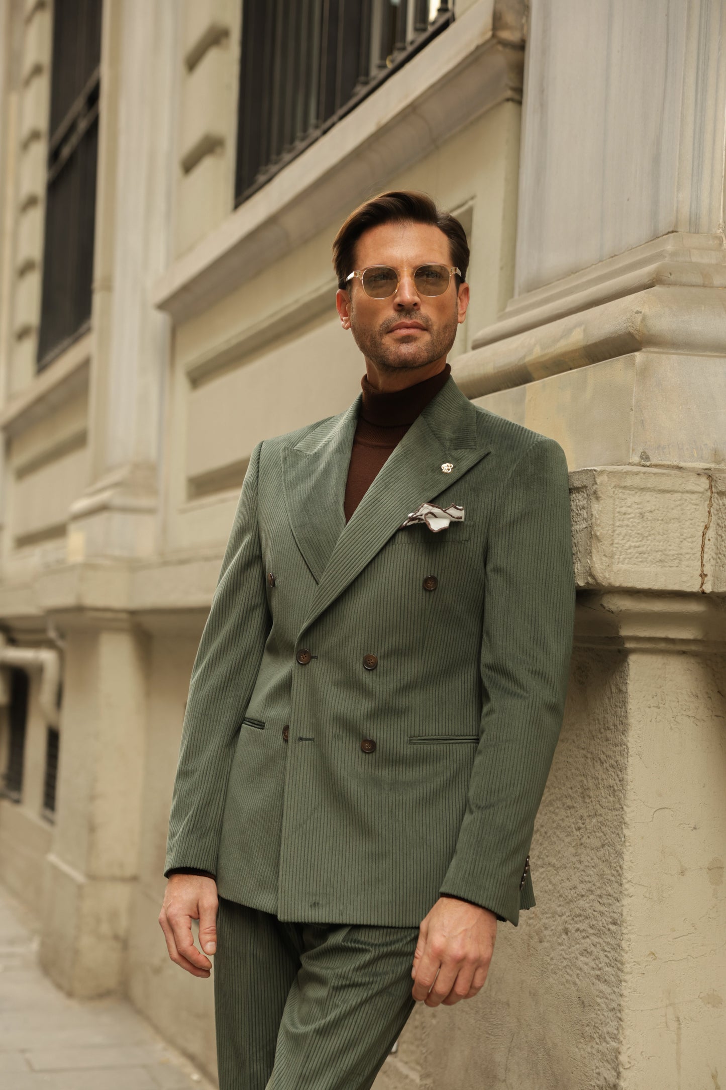 Khaki Velvet Double Breasted Suit 2-Piece VIOSSI - CB