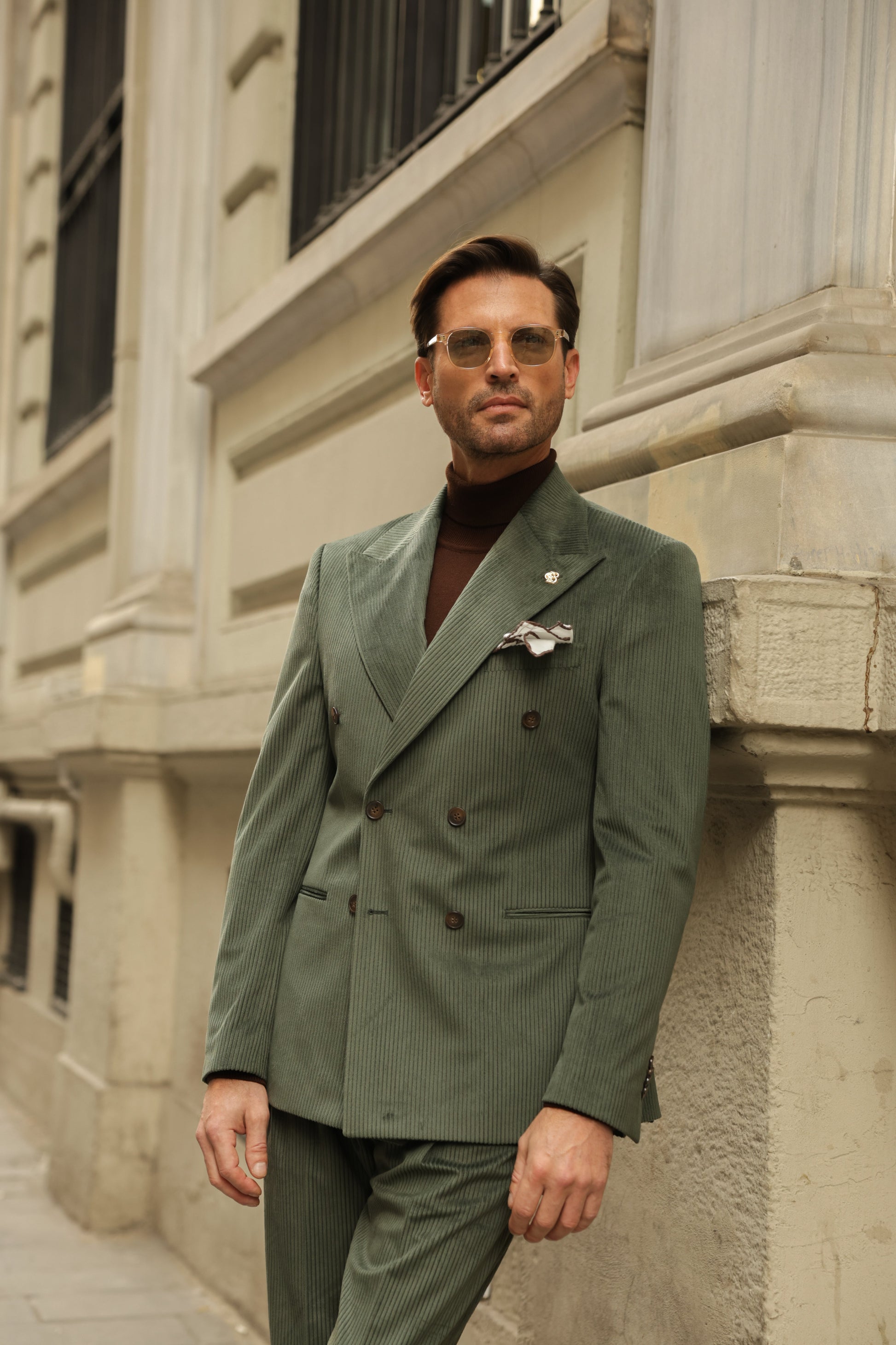 Khaki Velvet Double Breasted Suit 2-Piece VIOSSI - CB