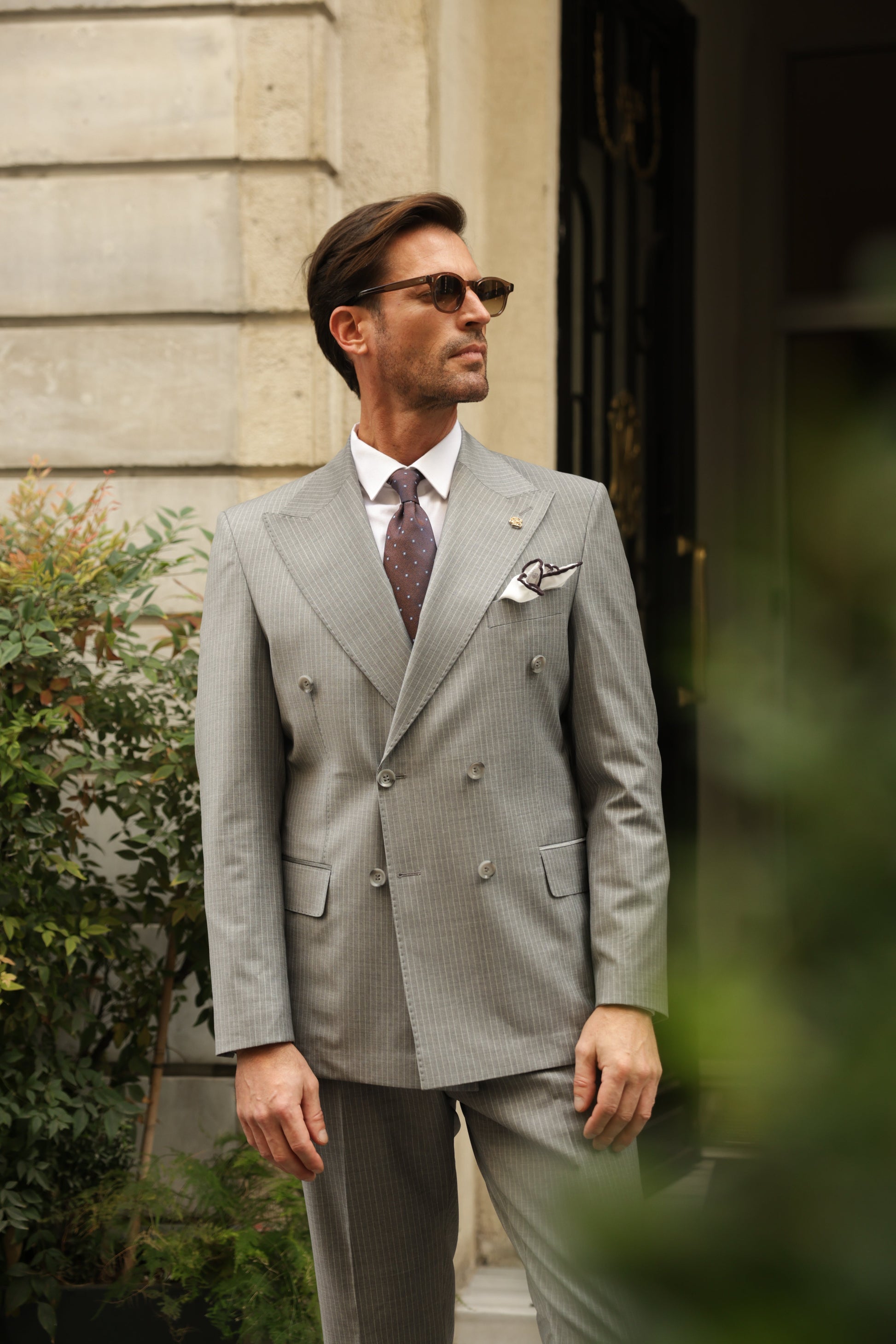 Grey Striped Double Breasted Suit 2-Piece VIOSSI - CB