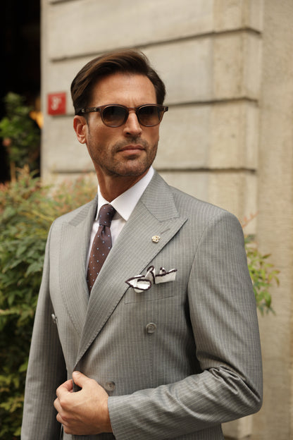 Grey Striped Double Breasted Suit 2-Piece VIOSSI - CB