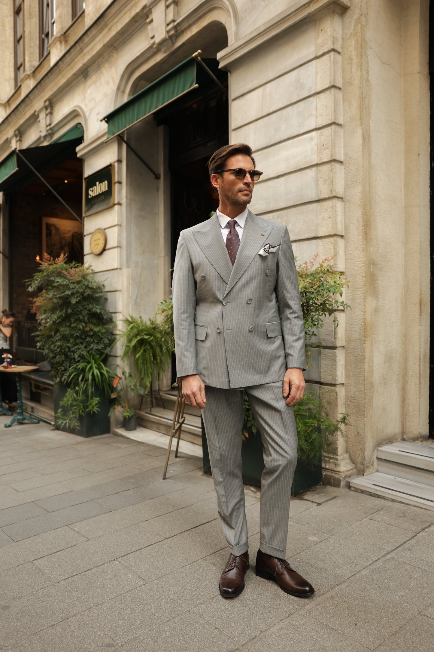 Grey Striped Double Breasted Suit 2-Piece VIOSSI - CB