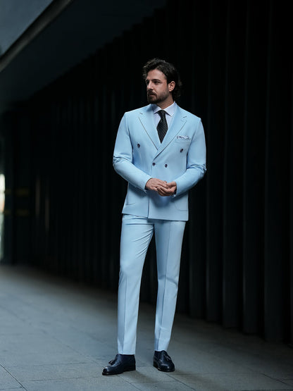 Sky-Blue Double Breasted Suit 2-Piece VIOSSI