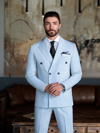 Sky-Blue Double Breasted Suit 2-Piece VIOSSI