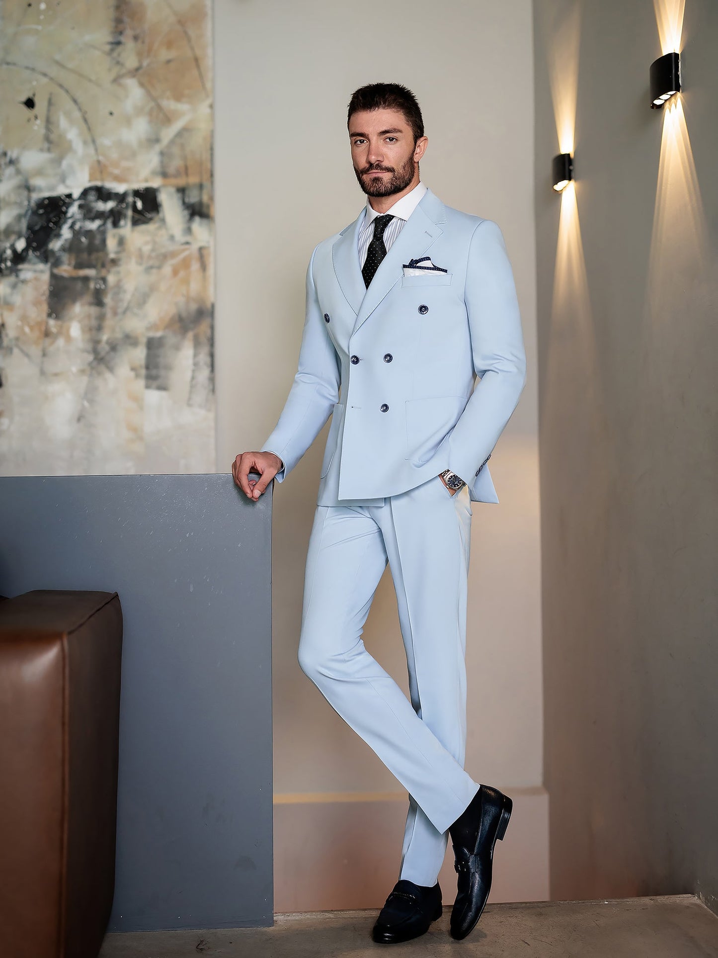 Sky-Blue Double Breasted Suit 2-Piece VIOSSI