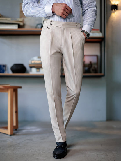 Beige Striped Double Breasted Suit 2-Piece VIOSSI