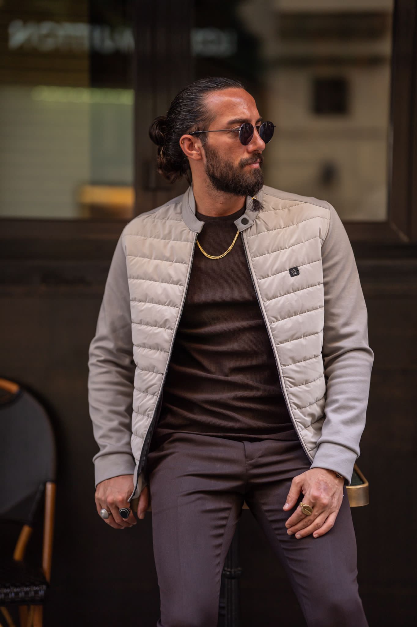Brabion Beige Slim Fit Zipper Coat - Sophistication and Comfort Combined