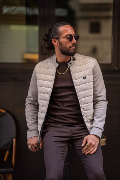 Brabion Beige Slim Fit Zipper Coat - Sophistication and Comfort Combined