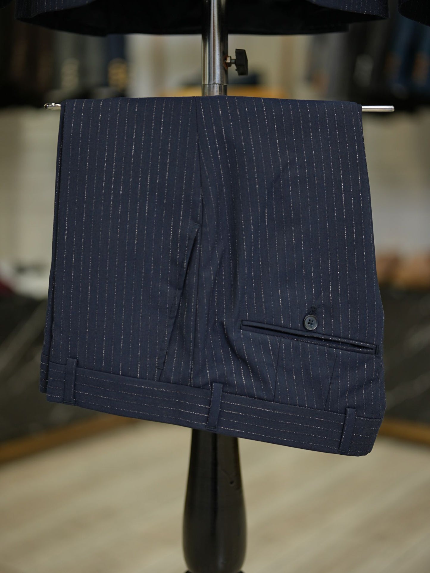 Brabion Maison Dark Blue Slim Fit Striped Suit