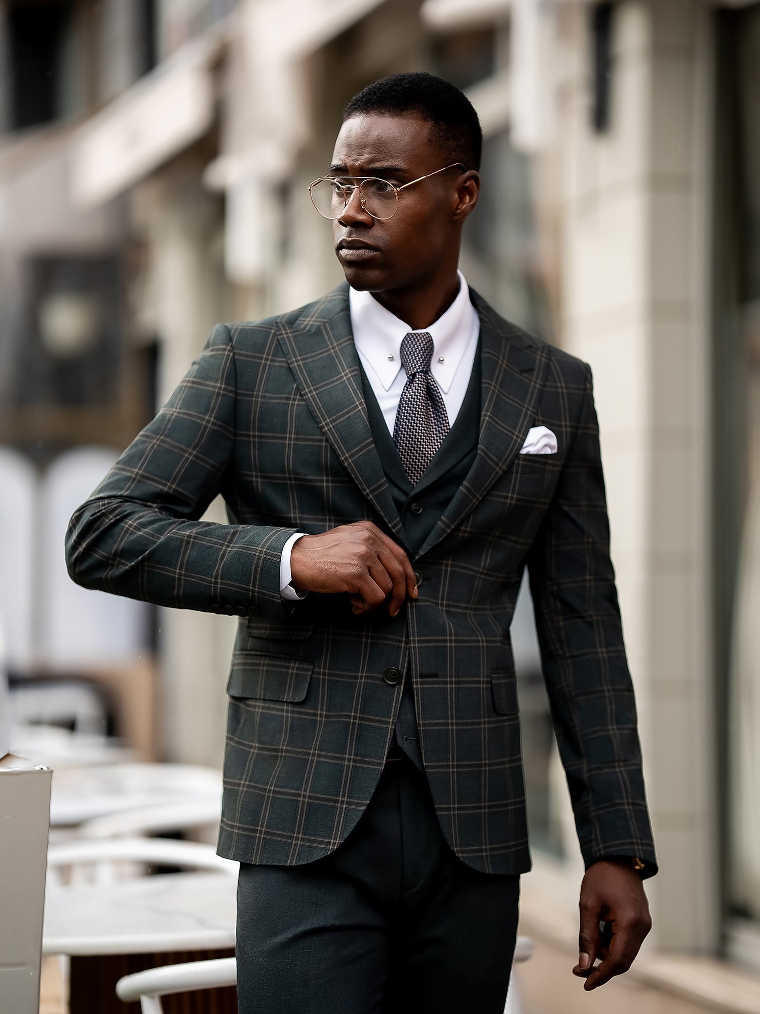Green Plaid Slim-Fit Suit 3-Piece VIOSSI