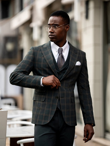 Green Plaid Slim-Fit Suit 3-Piece VIOSSI