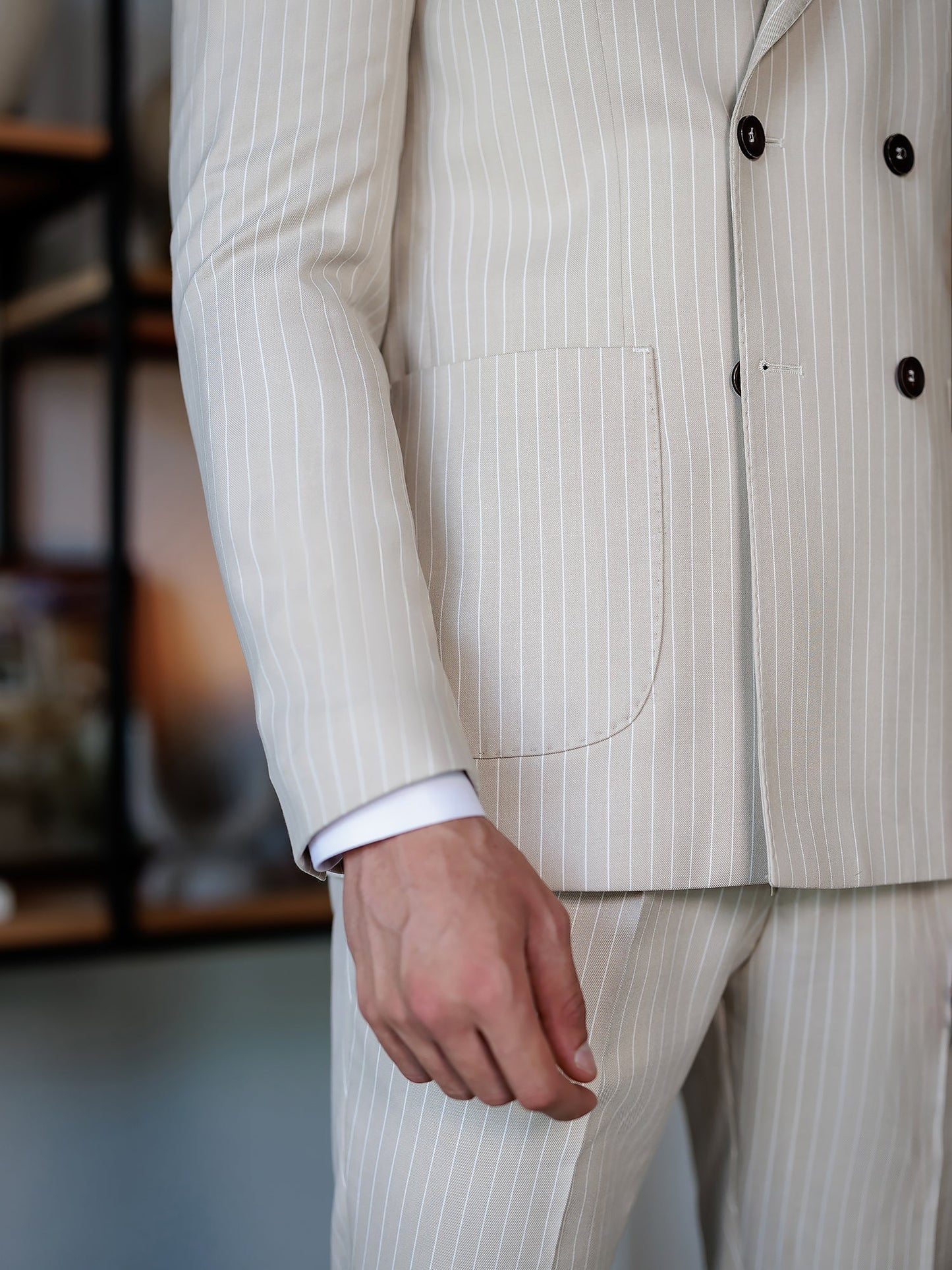 Beige Striped Double Breasted Suit 2-Piece VIOSSI