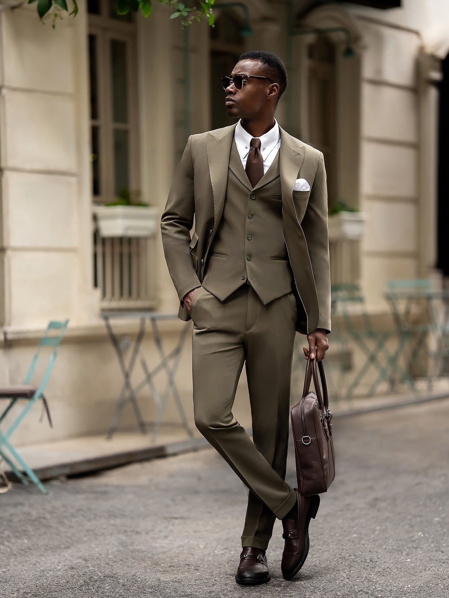 Khaki Slim-Fit Suit 3-Piece VIOSSI
